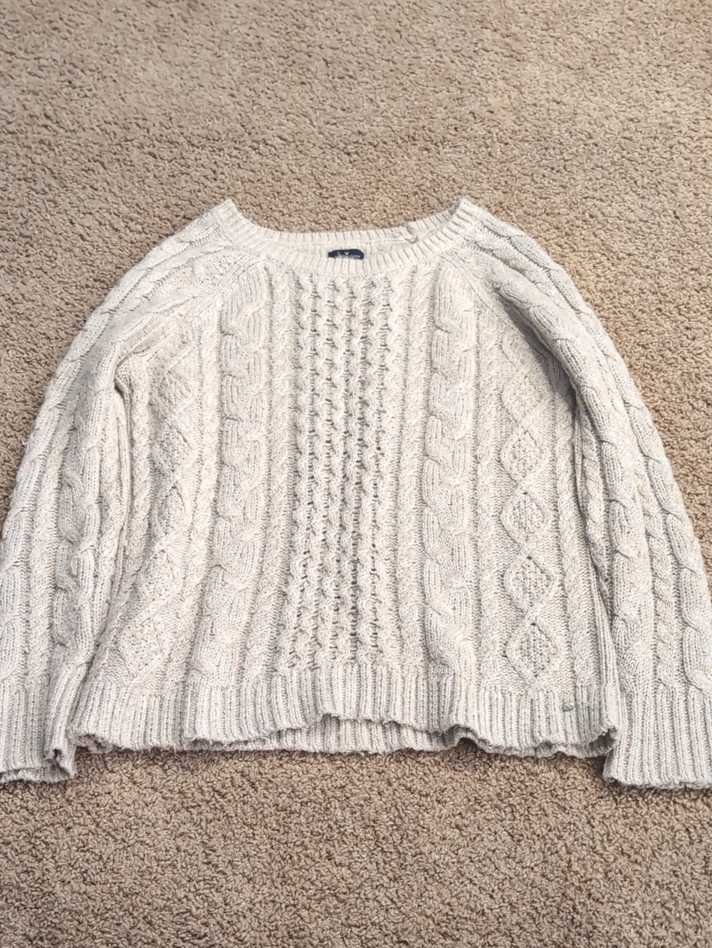 American Eagle Outfitters Cream Cable Knit Crewneck Sweater